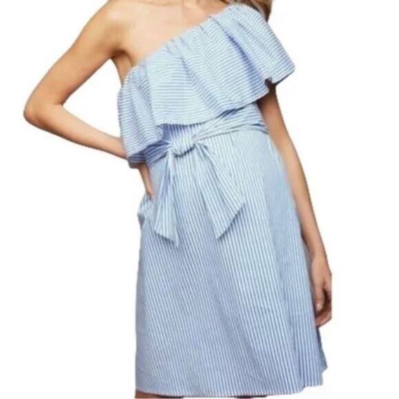 Pietro Brunelli Striped Off the Shoulder Stretchy Bow Maternity Dress Size S - Picture 1 of 10